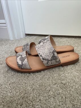 SODA Snake-Print Double Strap Slide Sandals